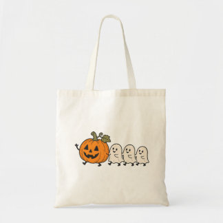 Cute Ghost Parade Halloween Pumpkin Canvas Tote Ba Bag