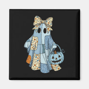 Cute Ghost Patchwork Coquette Bow Halloween Costum Magnet