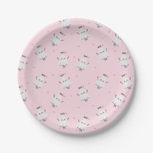 Cute Ghost Pattern on Pink Background Paper Plate
