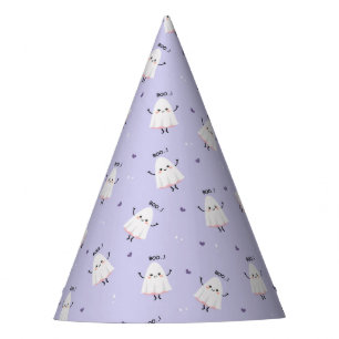 Cute Ghost Pattern with "Boo!" Text on Lavender Party Hat