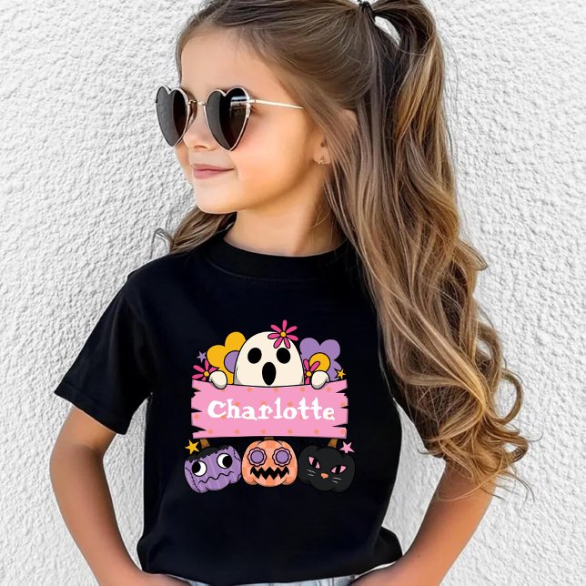 Cute Ghost Personalised Girl Name Halloween Toddler T-Shirt (Creator Uploaded)