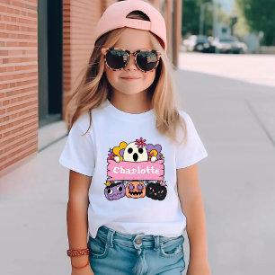 Cute Ghost Personalised Girl Name Halloween Toddler T-Shirt