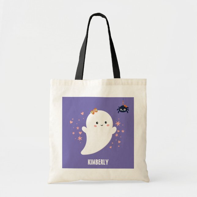Cute Ghost Personalised Halloween Tote Bag (Front)