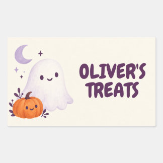 Cute Ghost Personalised Halloween Treat Bag Rectangular Sticker