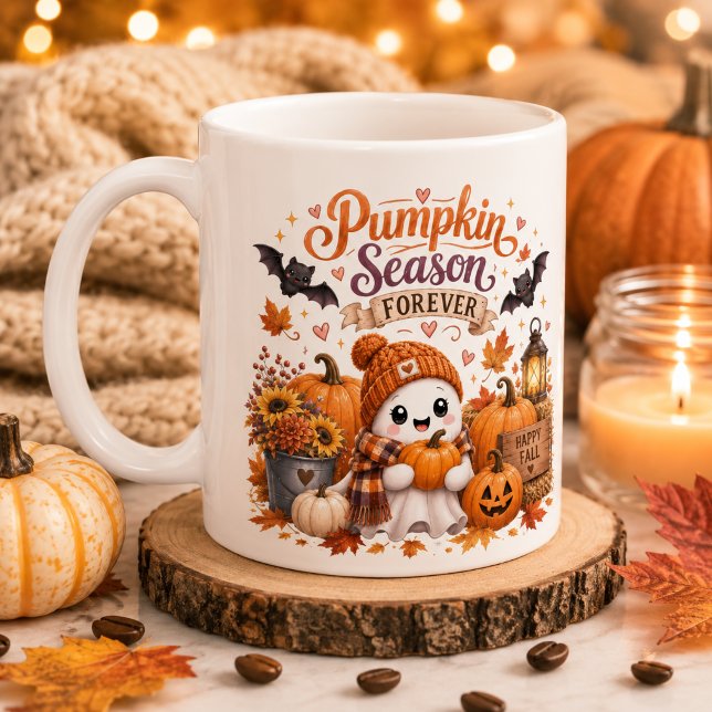 Cute Ghost Personalised Pumpkin Season Forever Mug (Creator Uploaded)