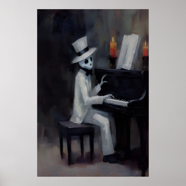 Cute Ghost Piano Dark Academia, Halloween Prints (Front)