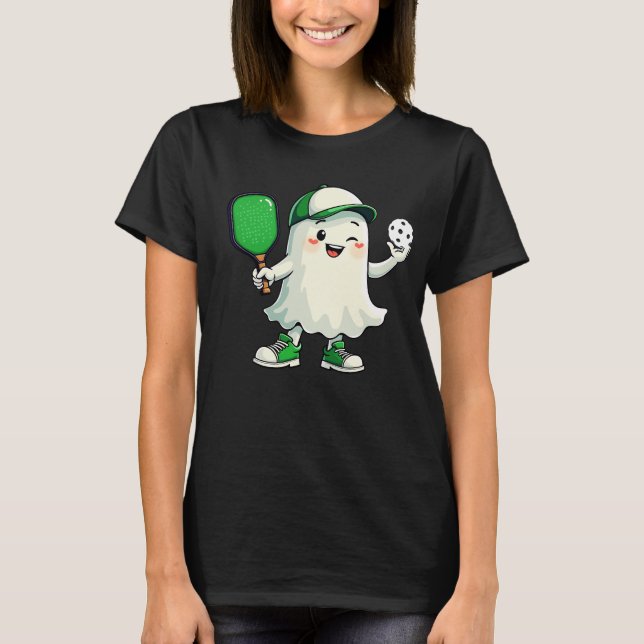 Cute Ghost Pickleball Paddle Halloween Pickleball  T-Shirt (Front)