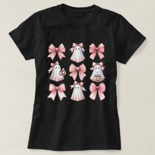 Cute Ghost Pink Coquette Bow Pattern Halloween T-Shirt