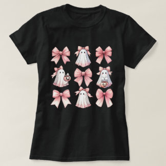 Cute Ghost Pink Coquette Bow Pattern Halloween T-Shirt