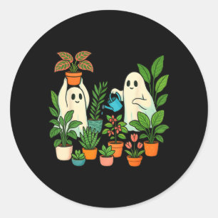 Cute Ghost Plant Lady Spooky Gardener Halloween Classic Round Sticker