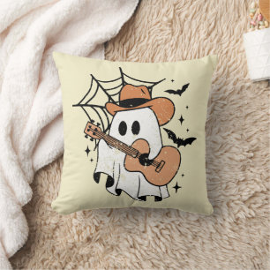 Cute Ghost Playing Guitar Funny Halloween Guitar Cushion