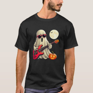 Cute Ghost Playing Guitar Halloween Pumpkin Guitar T-Shirt