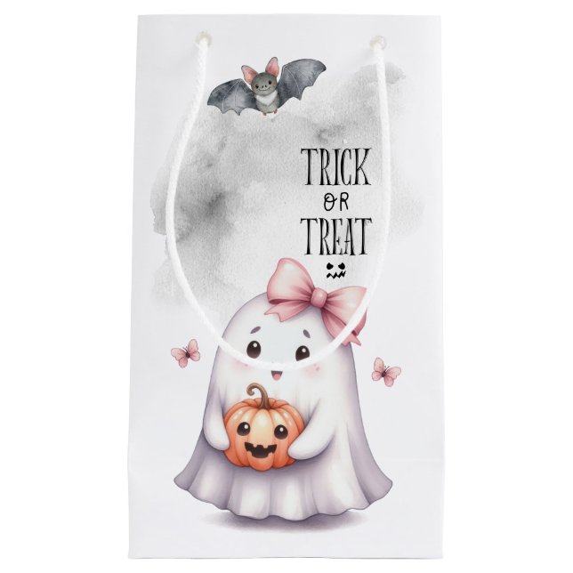 Cute Ghost Pumpkin Bat Halloween Small Gift Bag (Front)