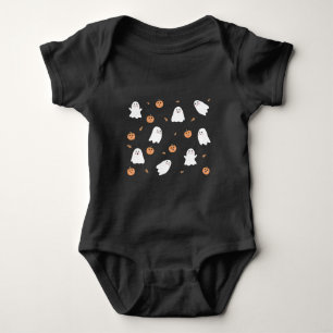 Cute Ghost & Pumpkin Black Halloween Pattern Baby Bodysuit