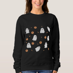 Cute Ghost & Pumpkin Black Halloween Pattern Sweatshirt