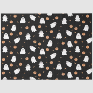 Cute Ghost & Pumpkin Black Halloween Pattern Tissue Paper
