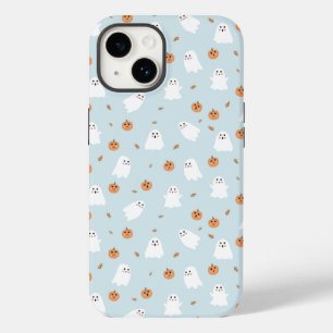 Cute Ghost & Pumpkin Blue Halloween Pattern Case-Mate iPhone 14 Case