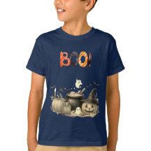 Cute Ghost & Pumpkin BOO Kids Halloween T-Shirt