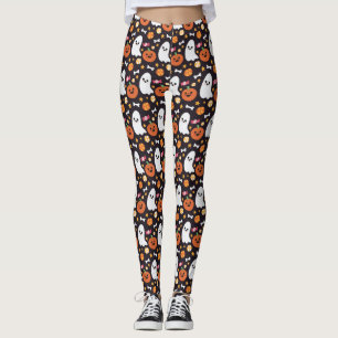 Cute Ghost, Pumpkin & Candy Halloween Pattern Leggings