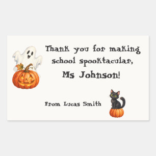 Cute Ghost Pumpkin Cat Teacher Halloween Label