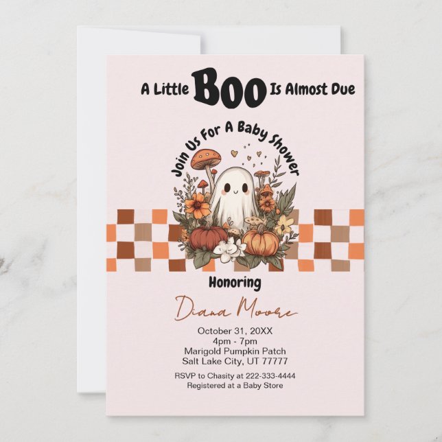 Cute Ghost & Pumpkin Fall Halloween Baby Shower Invitation (Front)