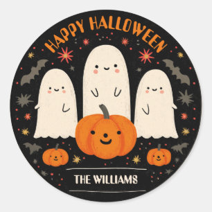 Cute Ghost & Pumpkin Halloween Classic Round Sticker