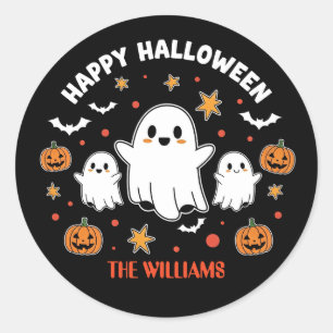 Cute Ghost & Pumpkin Halloween Classic Round Sticker
