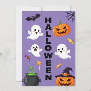Cute Ghost & Pumpkin Halloween Invitation
