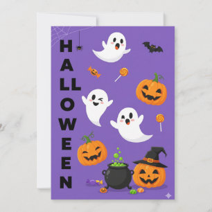 Cute Ghost & Pumpkin Halloween Invitation