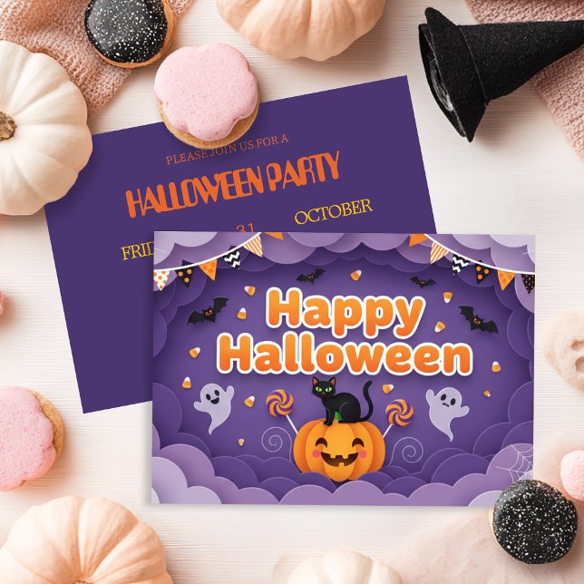 Cute Ghost & Pumpkin Halloween Invitation (Creator Uploaded)
