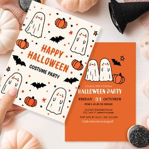 Cute Ghost & Pumpkin Halloween Invitation