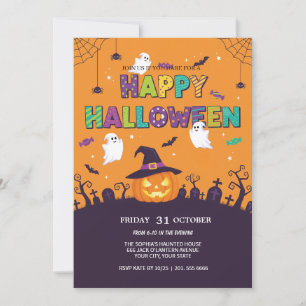 Cute Ghost & Pumpkin Halloween Invitation