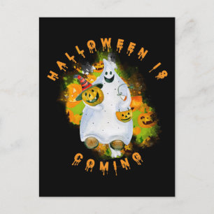 Cute Ghost Pumpkin Halloween Is Coming Postcard