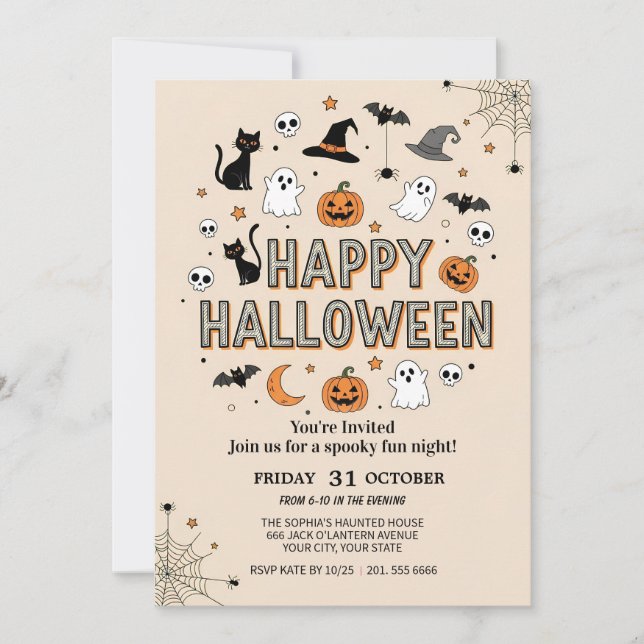 Cute Ghost & Pumpkin Halloween Party Invitation (Front)
