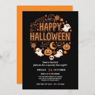 Cute Ghost & Pumpkin Halloween Party Invitation