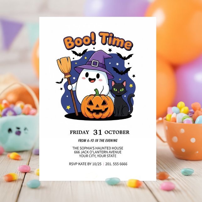 Cute Ghost & Pumpkin Halloween Party Invite (Creator Uploaded)