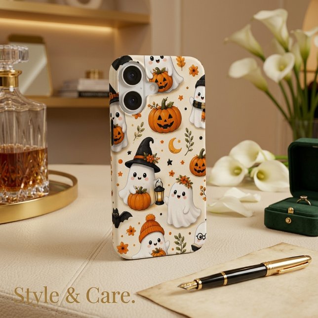 Cute Ghost & Pumpkin Halloween Pattern iPhone 16 Case (Cute Ghost & Pumpkin Halloween Pattern iPhone 16 Case)