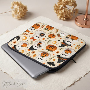 Cute Ghost & Pumpkin Halloween Pattern Laptop Sleeve
