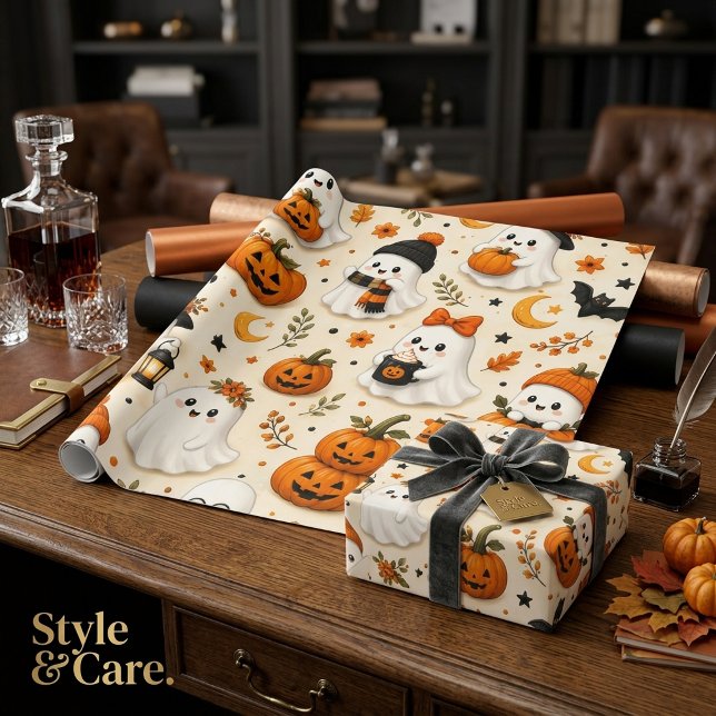 Cute Ghost & Pumpkin Halloween Pattern Wrapping Paper (Cute Ghost & Pumpkin Halloween Pattern Wrapping Paper)