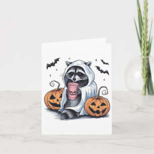 Cute Ghost Pumpkin Halloween Racoon Costume Racco Card