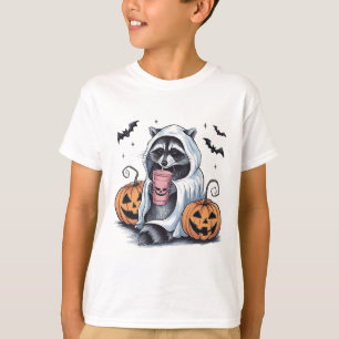 Cute Ghost Pumpkin Halloween Racoon Costume Racco T-Shirt