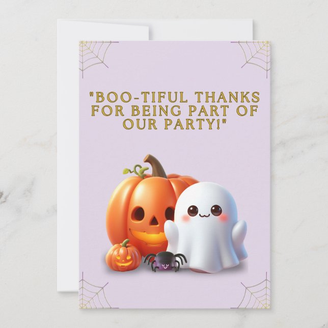 Cute Ghost & Pumpkin Halloween Thank You Card (Front)