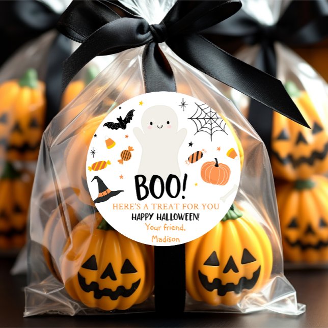 Cute Ghost Pumpkin Halloween Treat Bag Classic Round Sticker (Creator Uploaded)
