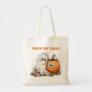 Cute Ghost & Pumpkin Halloween Trick or Treat Tote Bag
