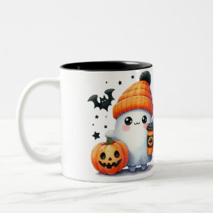 Cute Ghost Pumpkin Halloween Two-Tone Coffee Mug