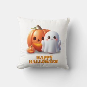 Cute Ghost & Pumpkin Happy Halloween Cushion