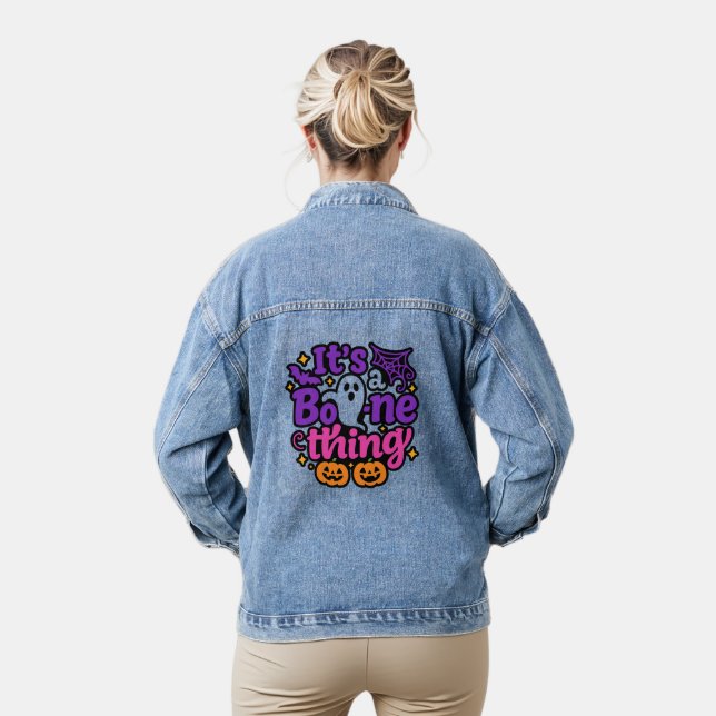 Cute Ghost & Pumpkin -Happy Halloween Denim Jacket (Model)