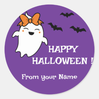 Cute Ghost Pumpkin Happy Halloween Personalised Classic Round Sticker