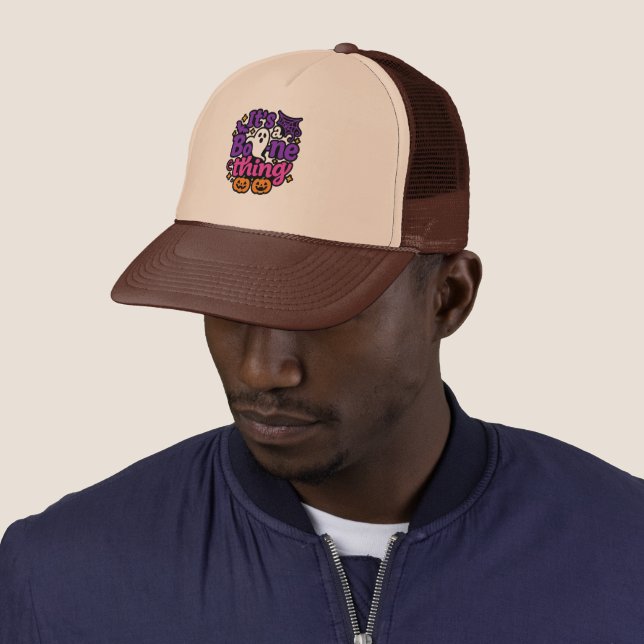 Cute Ghost & Pumpkin -Happy Halloween Trucker Hat (In Situ)