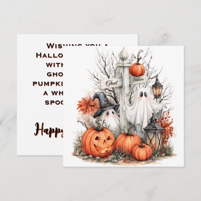 Cute Ghost & Pumpkin Patch Halloween Greeting Card (Front/Back)